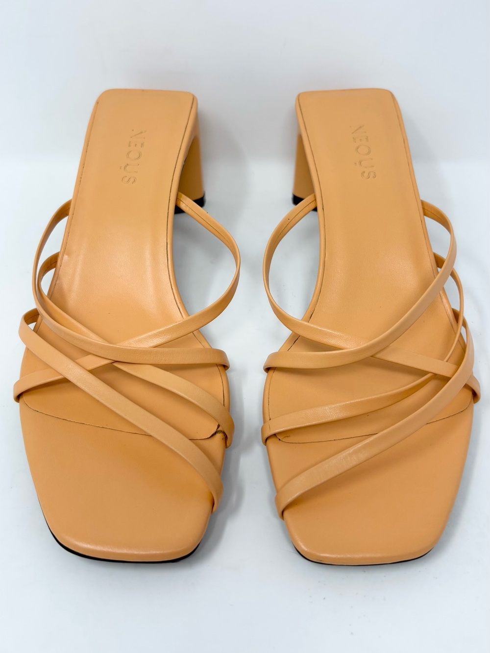 NEOUS Mannia Slide Crisscross Sandals Beige Sherbet Orange Leather Size 37 7 New - Picture 6 of 15
